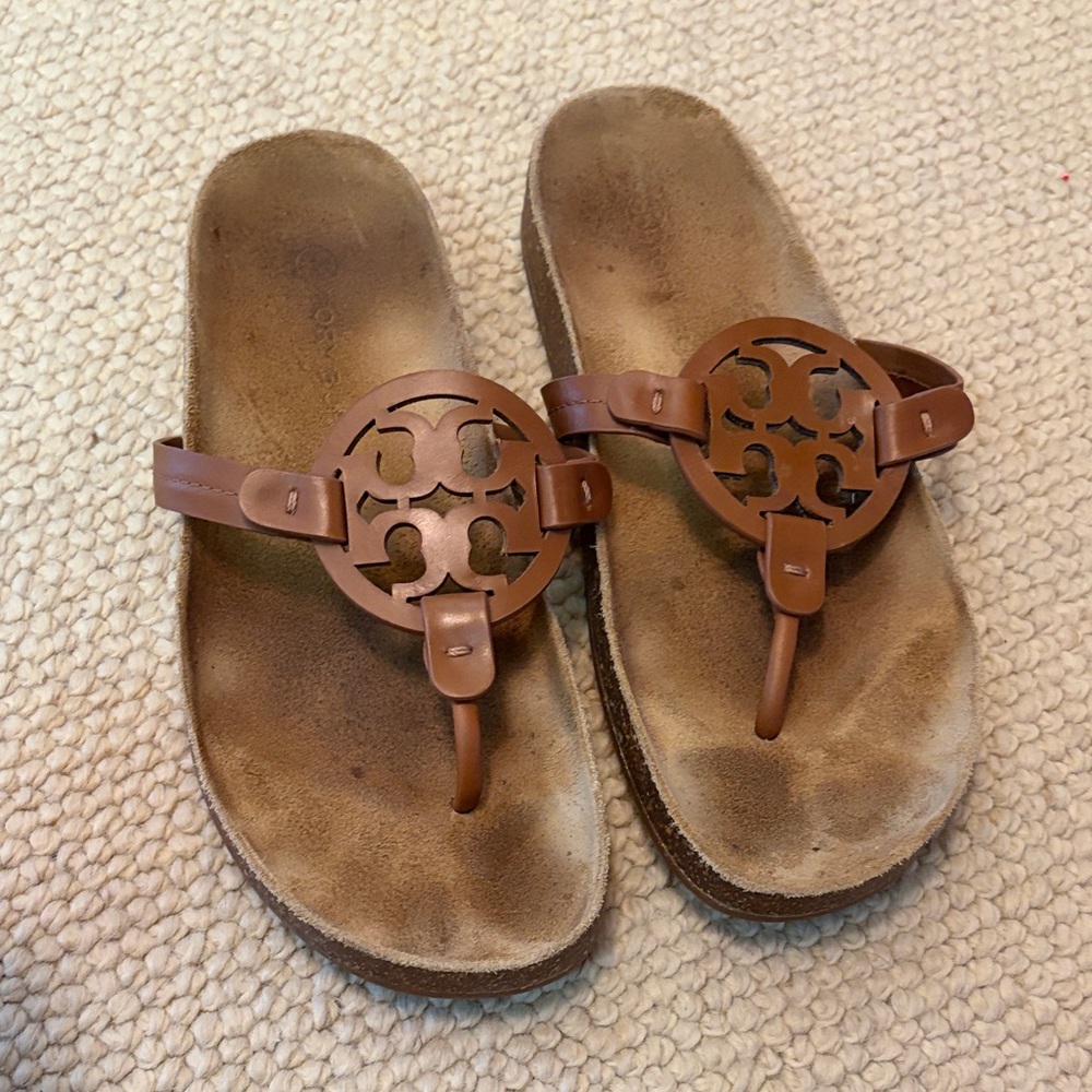 Tory Burch Brown Leather Miller Thong Sandals - Picture 3 of 3